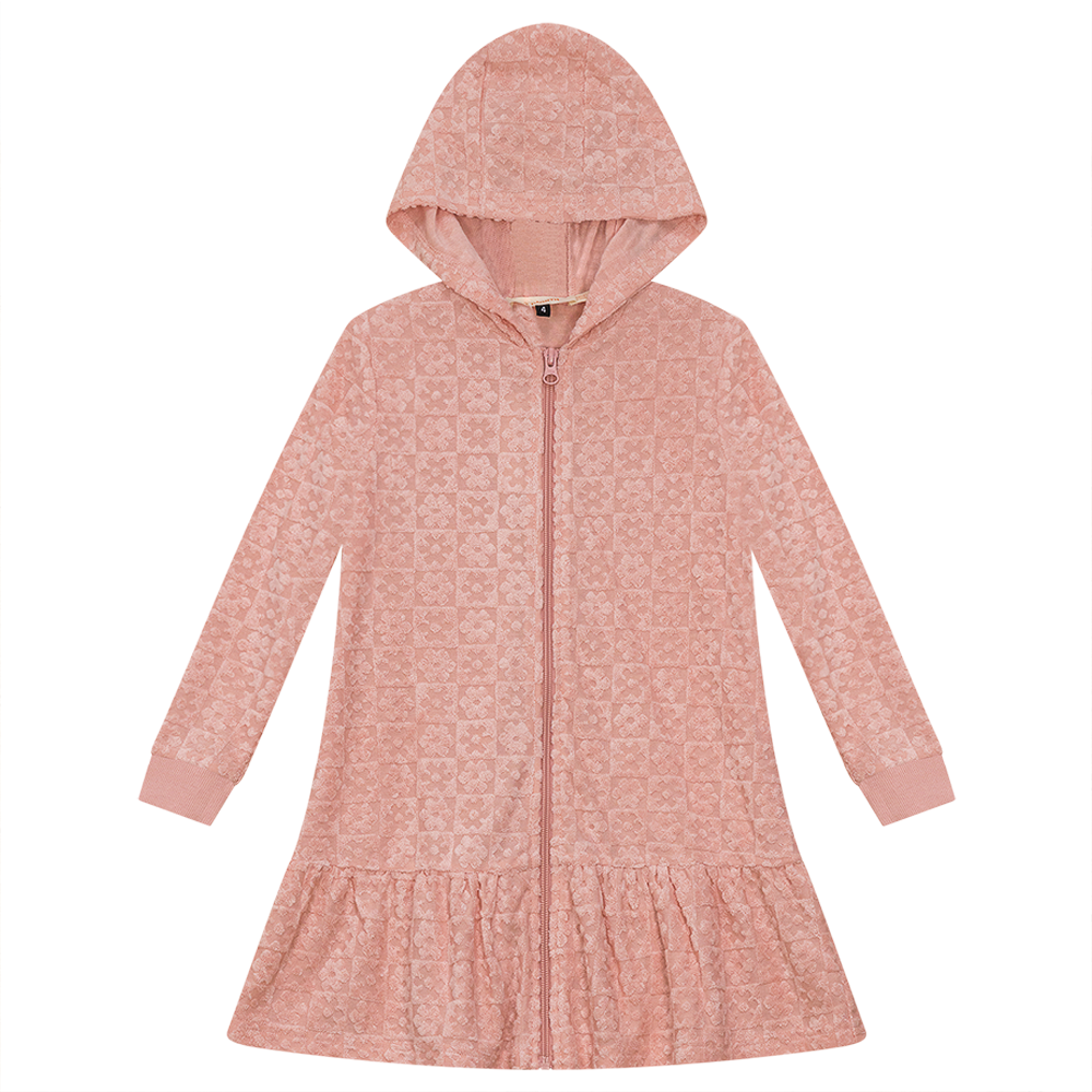 Checkered Floral Star Terry Robe Pink