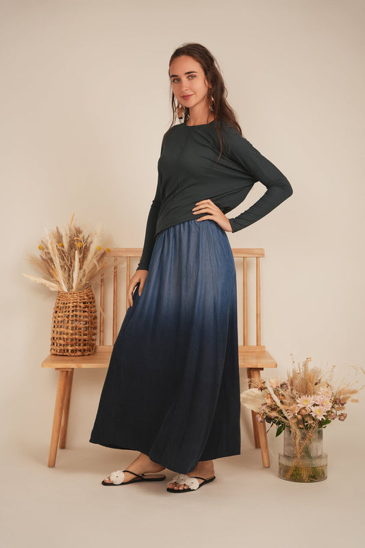 Denim Dip Dye Maxi Skirt