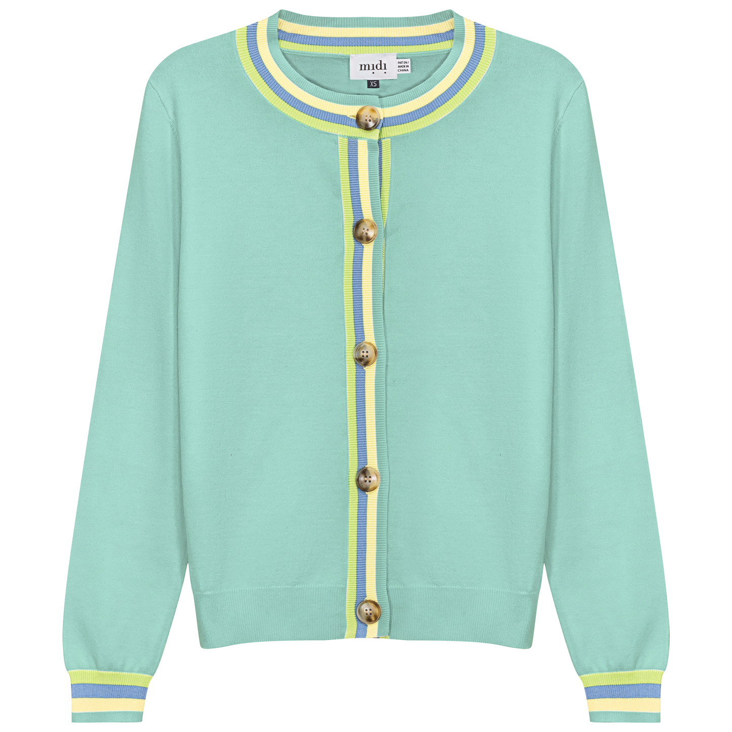 Crew Neck Knit Contrast Stripe Cardigan Mint