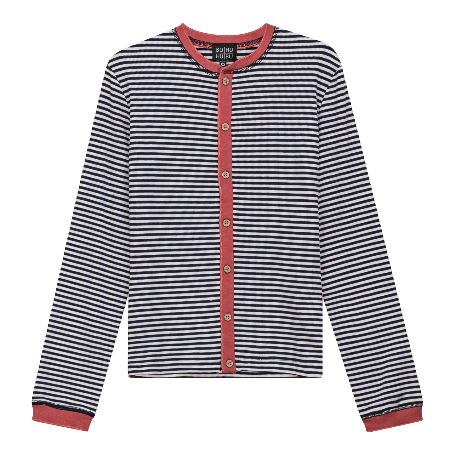 Striped Ribbed Contrast Cardigan Dark Denim White