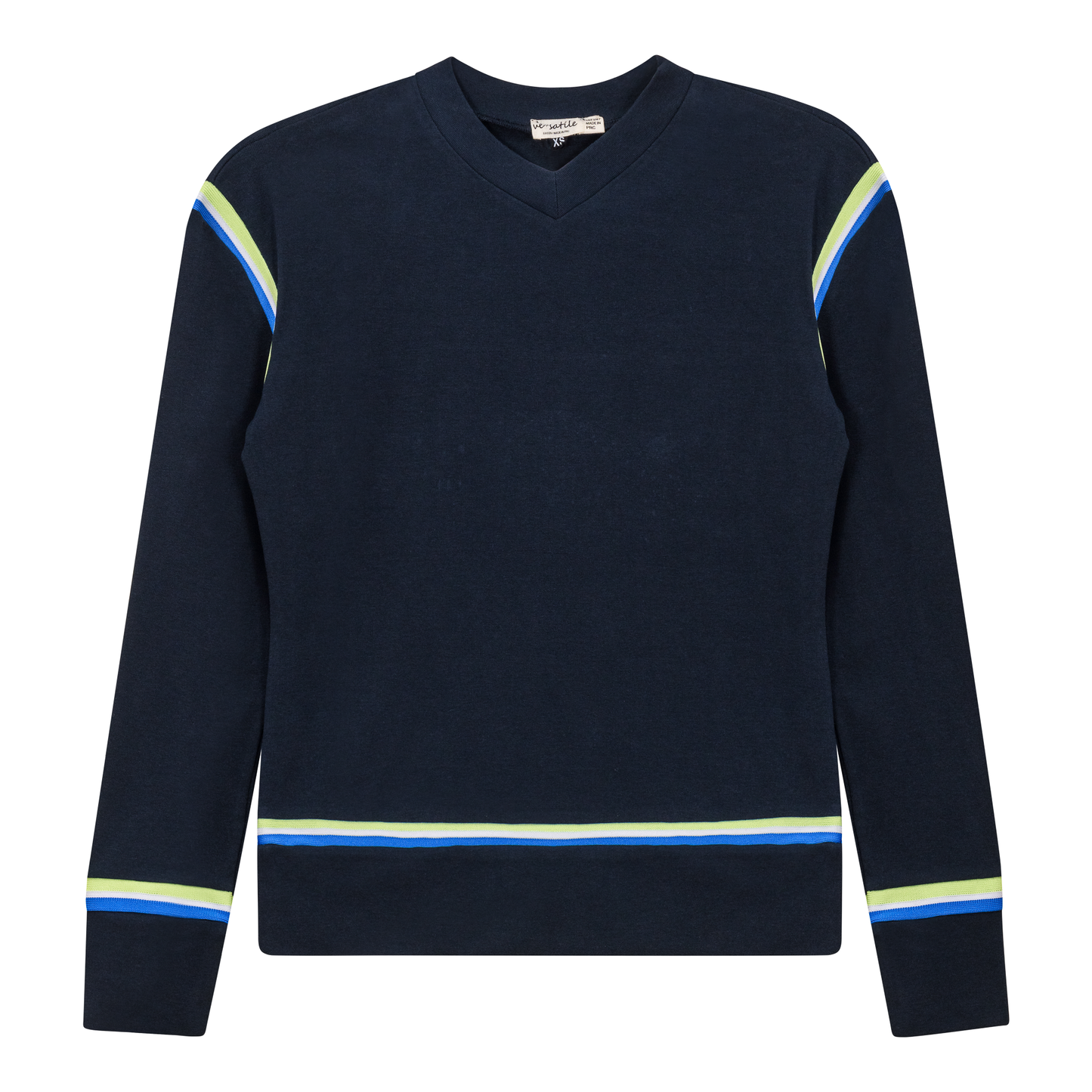 V Neck Striped Tape Top Dark Denim