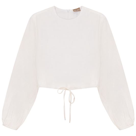 Cropped Linen Scrunch Tie Top White