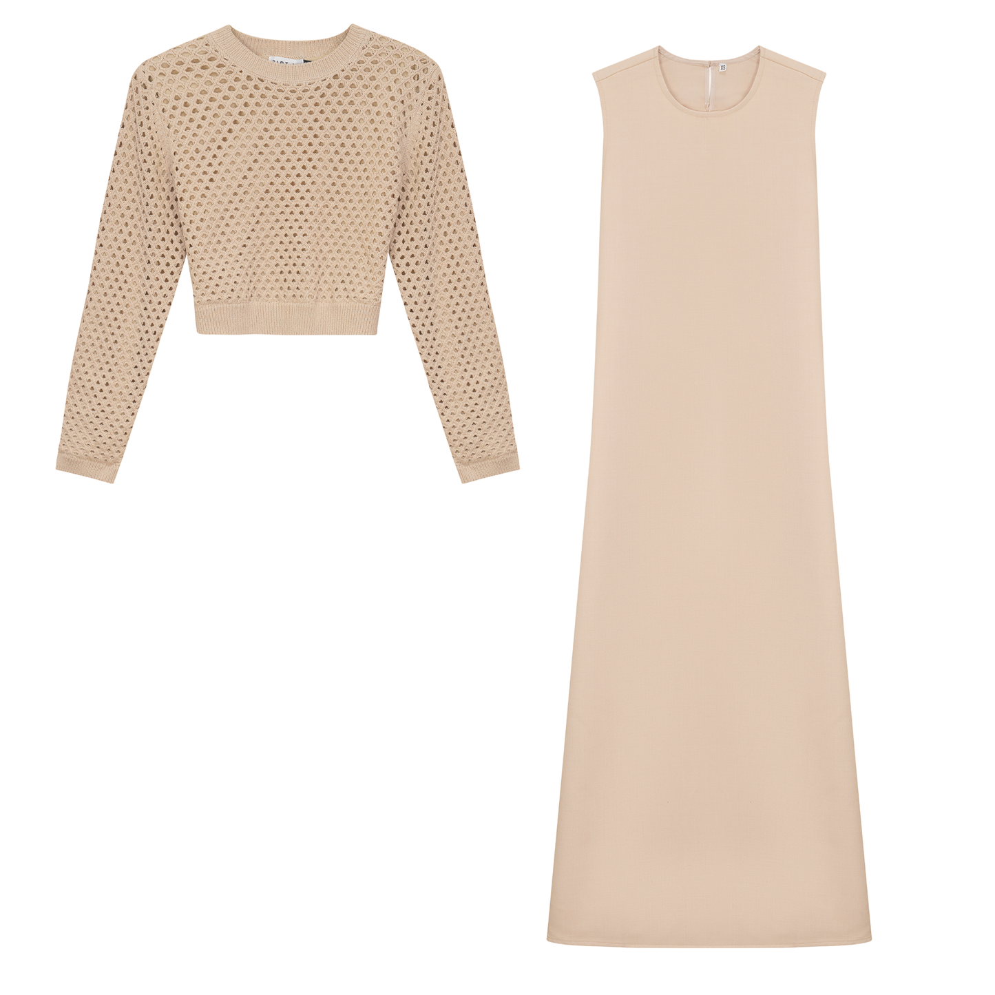 Net Knit Midi Jumper Set Oatmeal