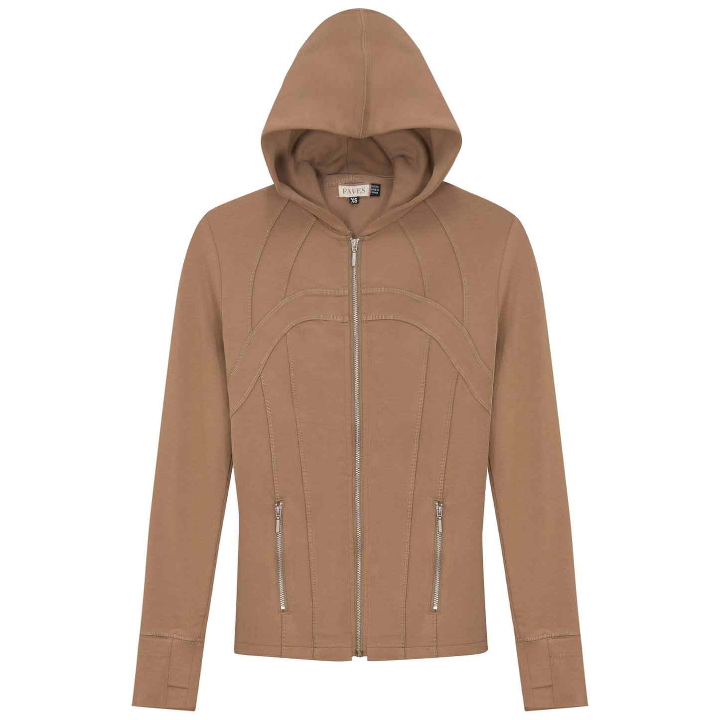 Seam Hoodie Zip Up Sweatshirt Mocha