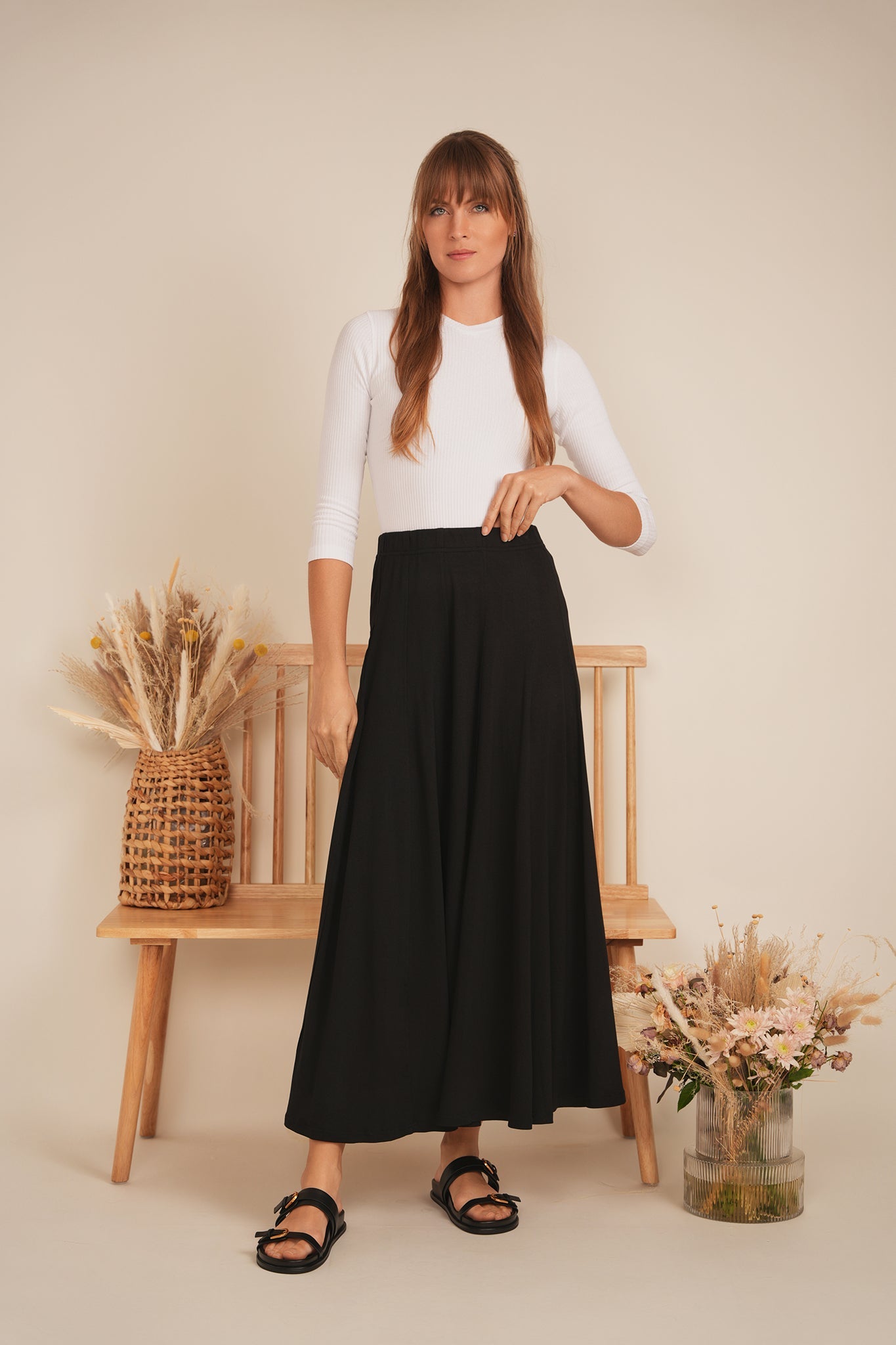 Ribbed Maxi Panel Skirt