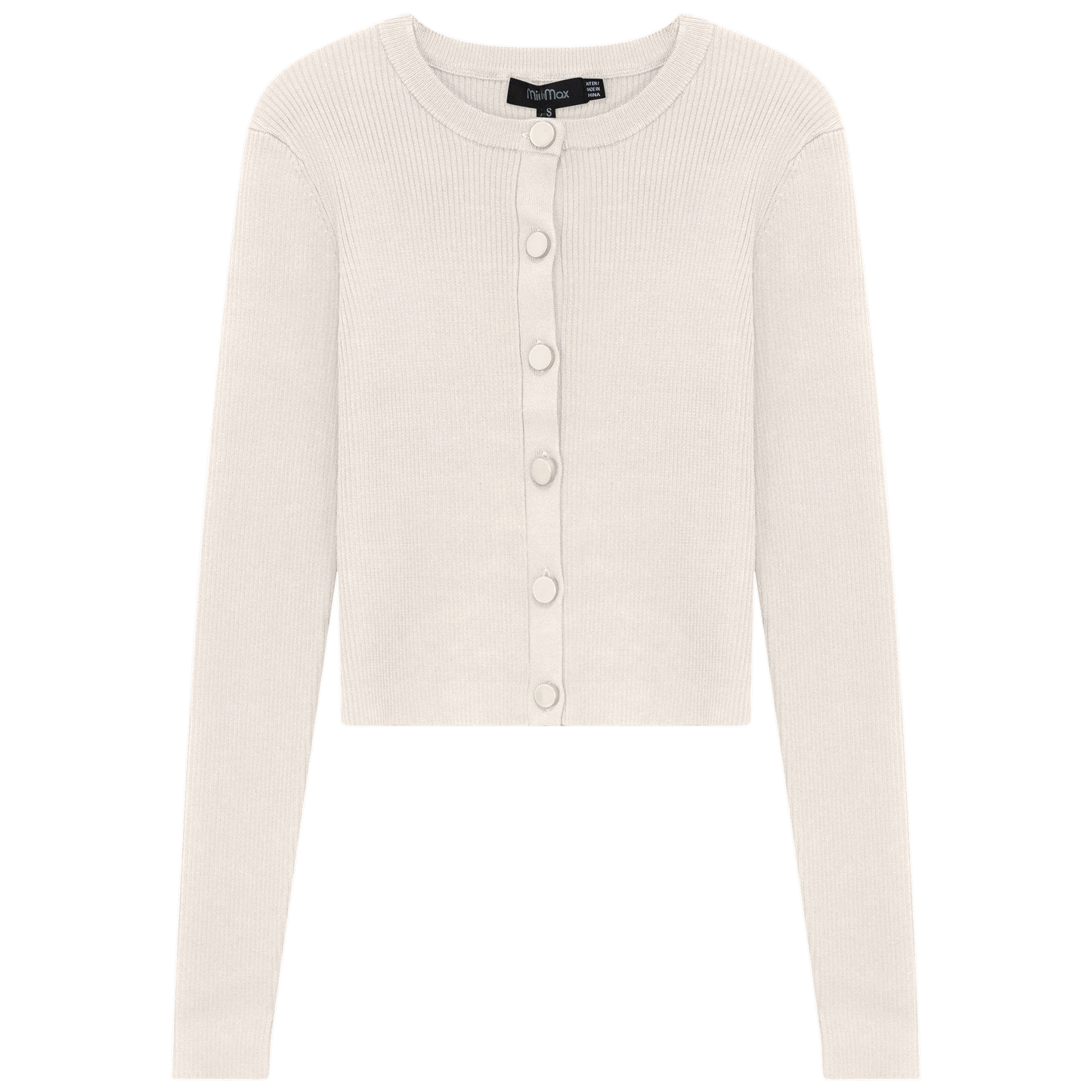 Cropped Fit Ribbed Knit Cardigan Cream