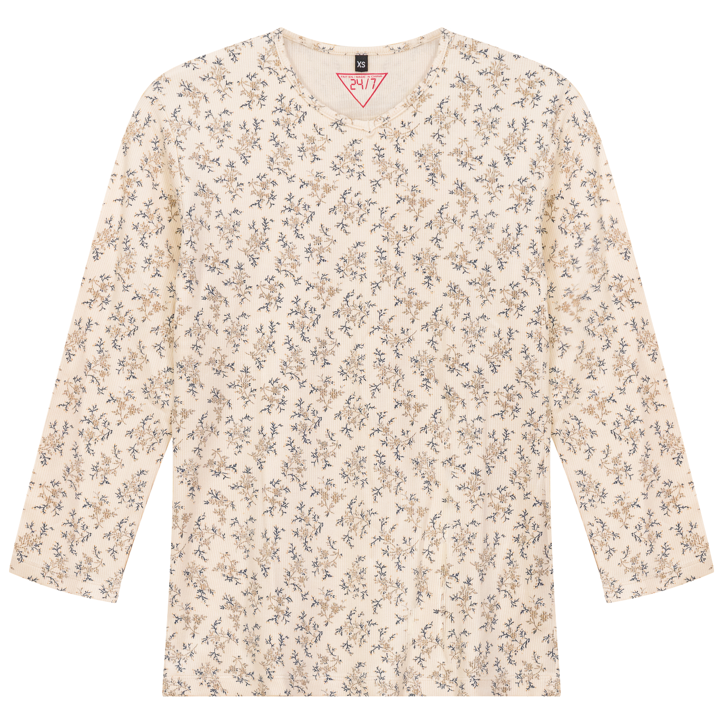 Ribbed V Neck Printed Tee Cream