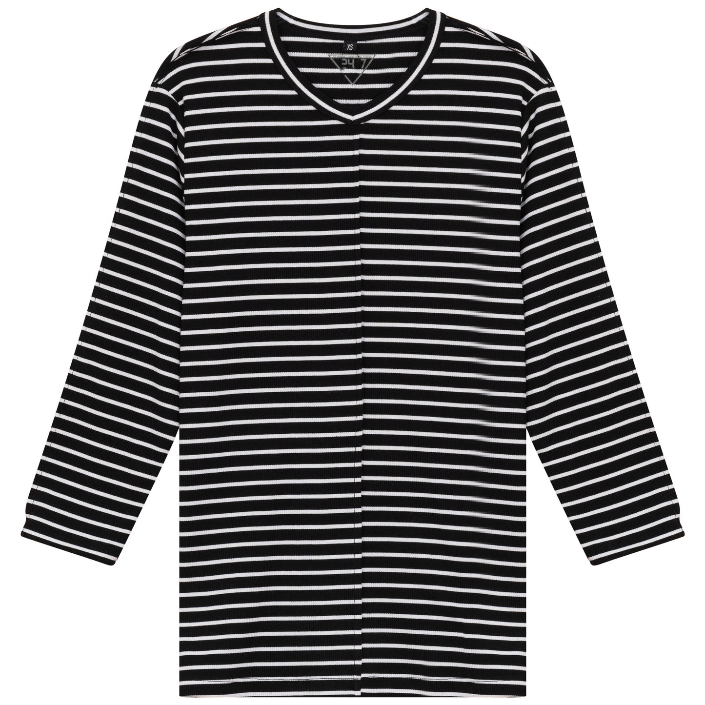 Striped Ribbed V Neck Tee Black
