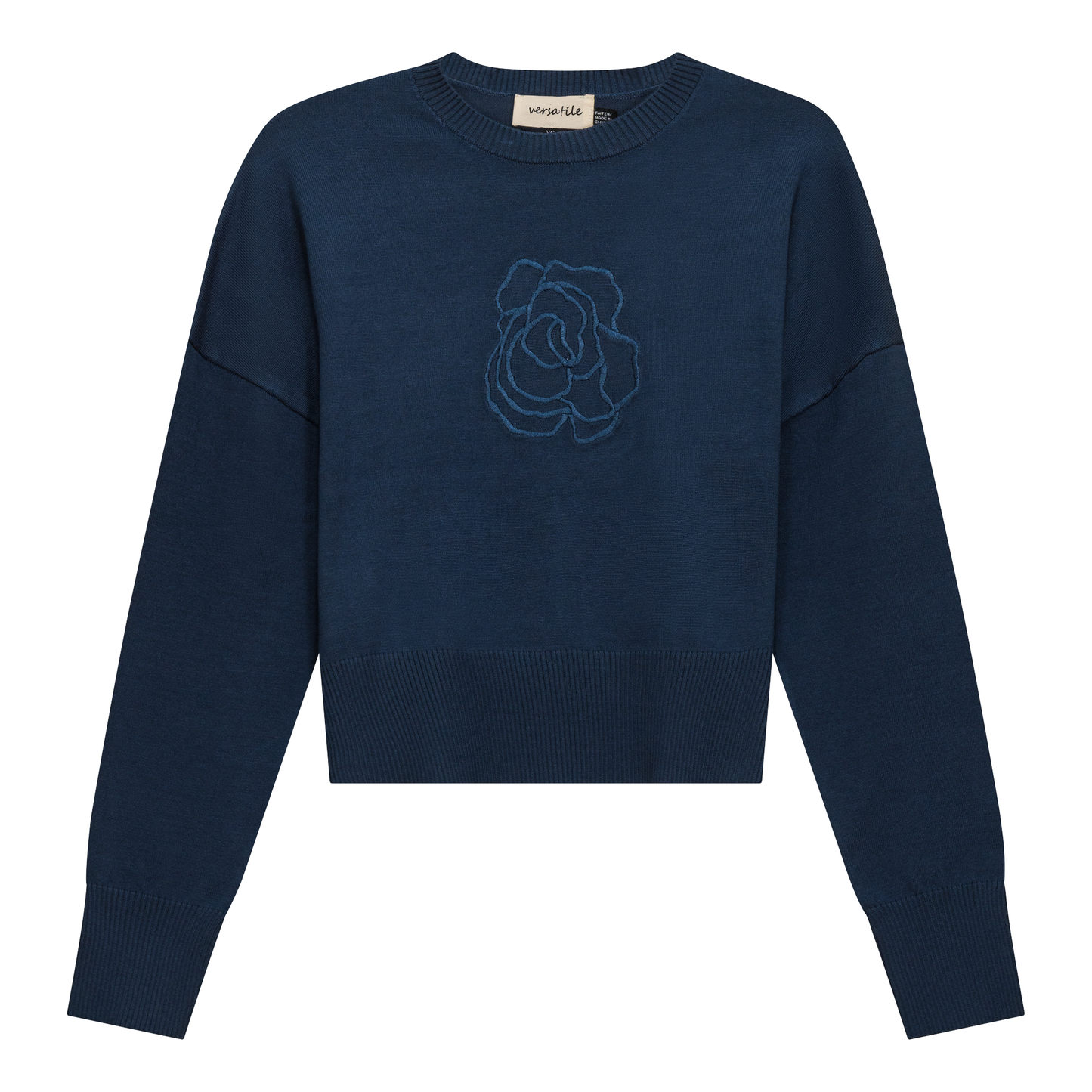 Crew Emboridered Sweater Dark Denim