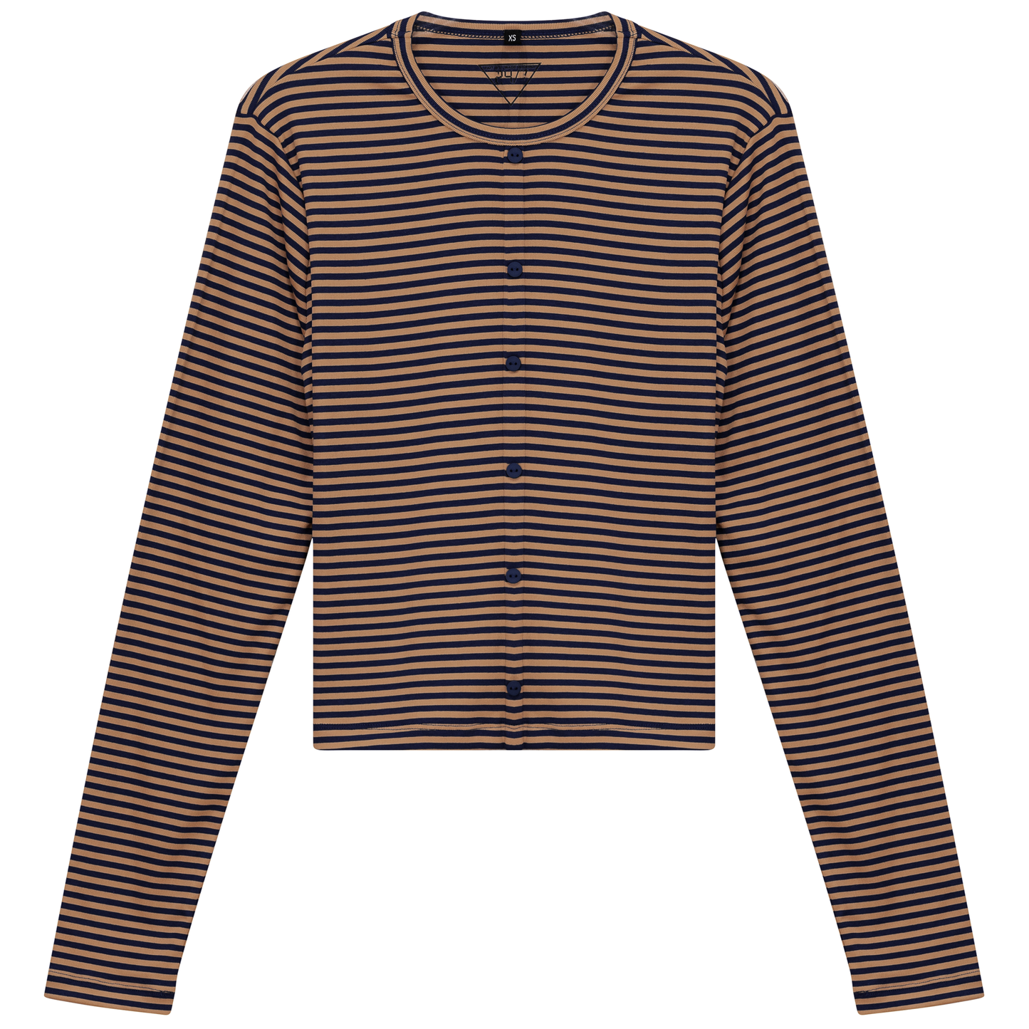 Cropped Striped Cardigan Tee Denim Taupe