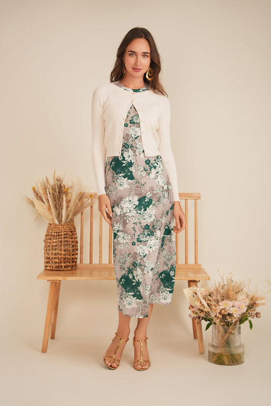 Midi Printed Chiffon Jumper Cardigan Set