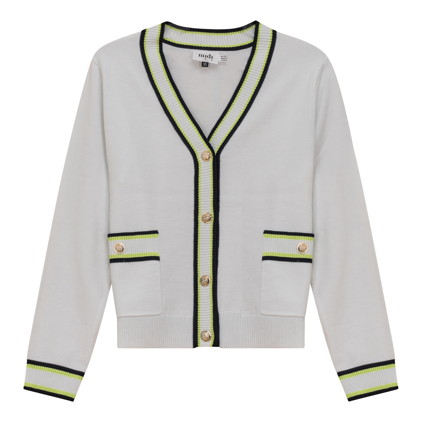 Knit Contrast Stripe Cardigan White