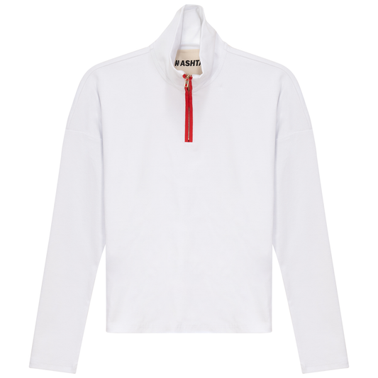 Color Blocked Henley Tee White