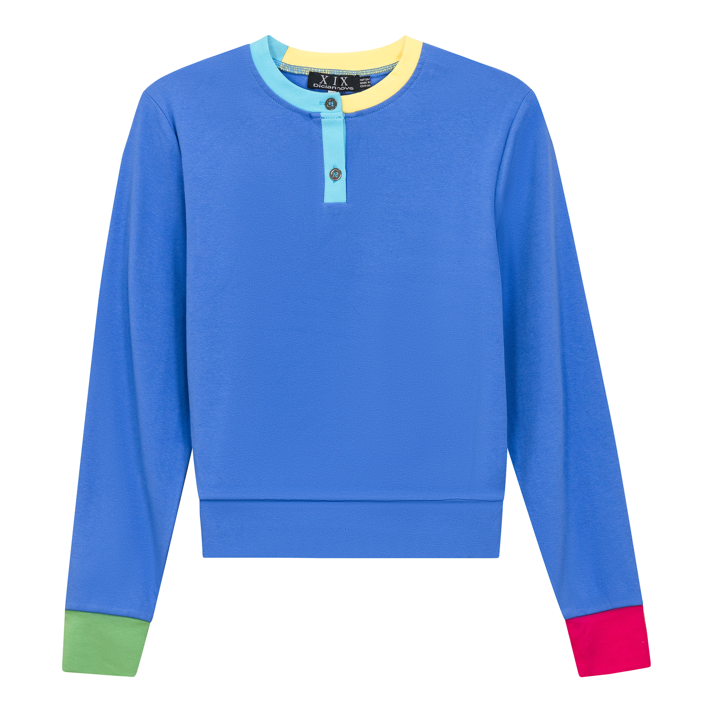 Color Blocked Henley Tee Light Sapphire