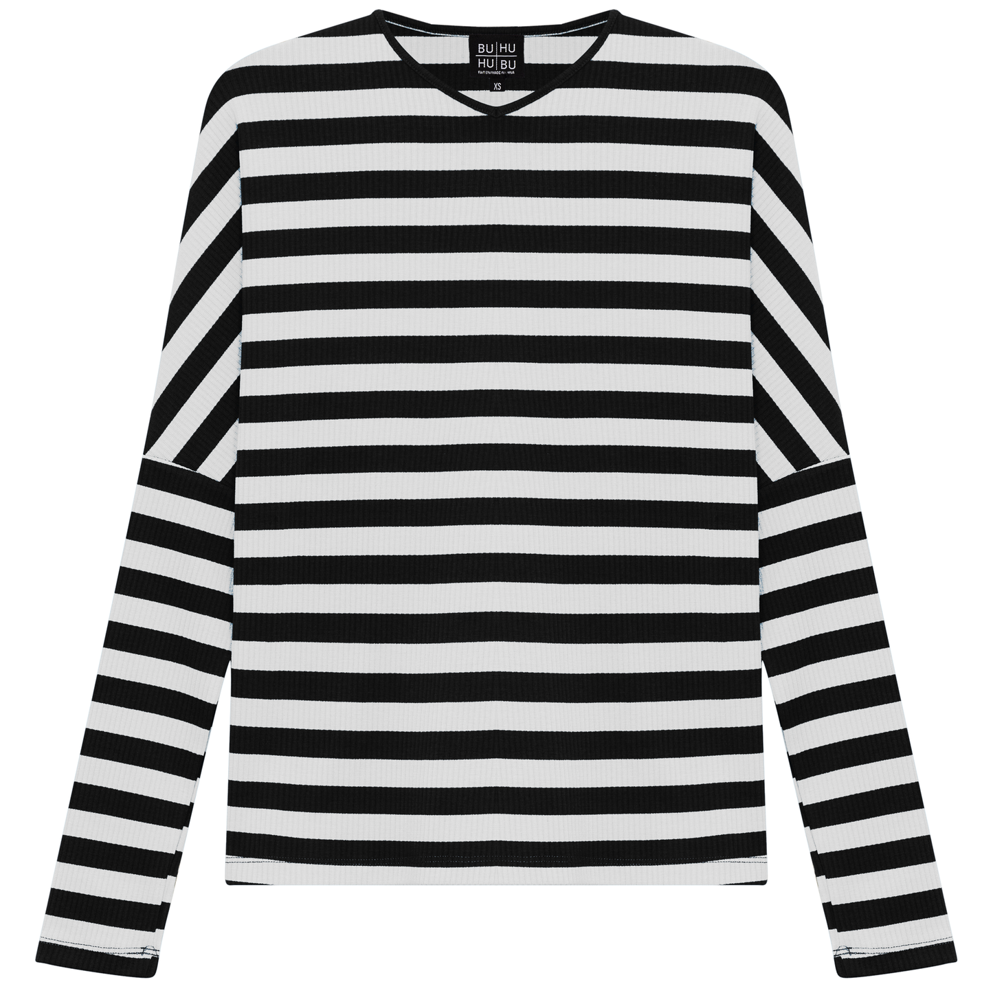 Cotton Striped V Neck Top Black White