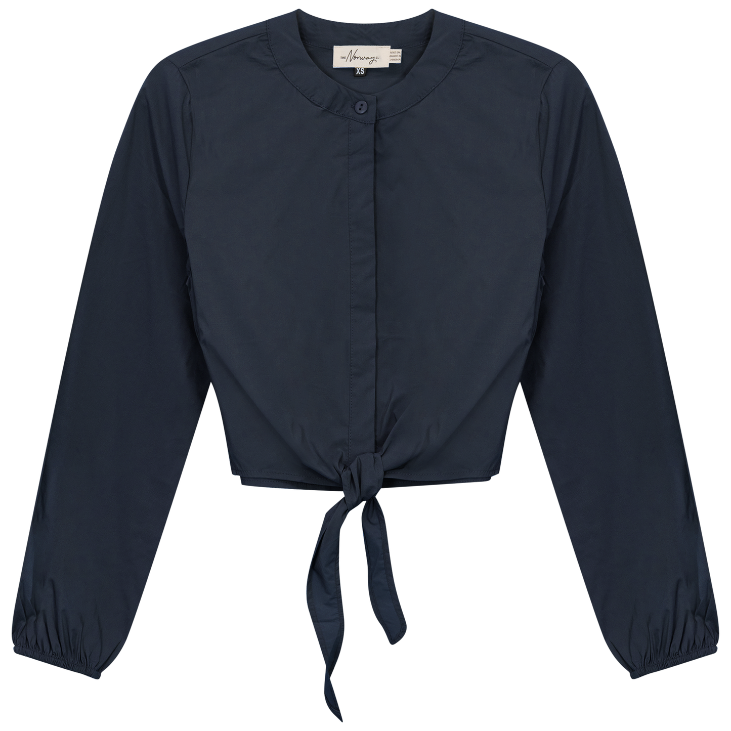 Cropped Cotton Tie Blouse Dark Navy