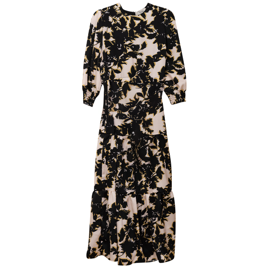 Printed Chiffon High Waisted Midi Dress Blush