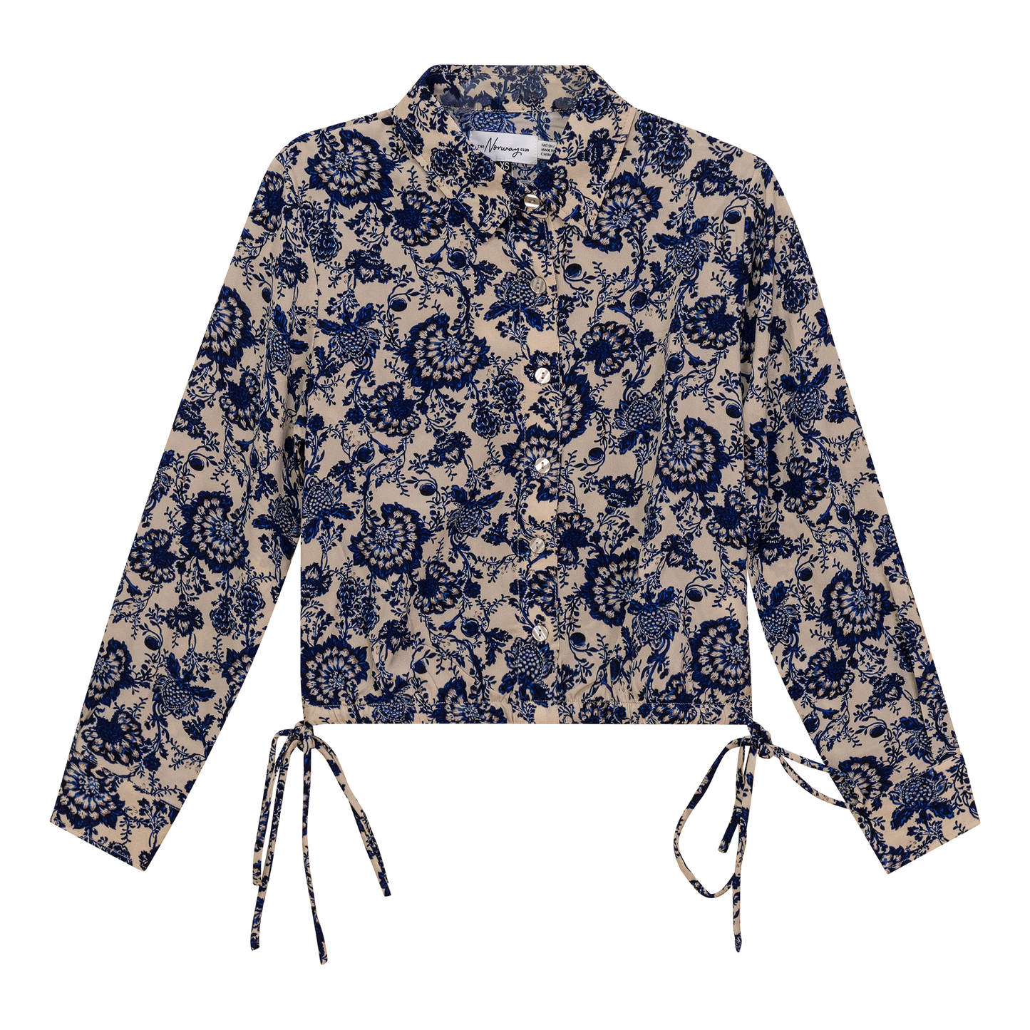 Cropped Printed Chiffon Blouse Sapphire Print