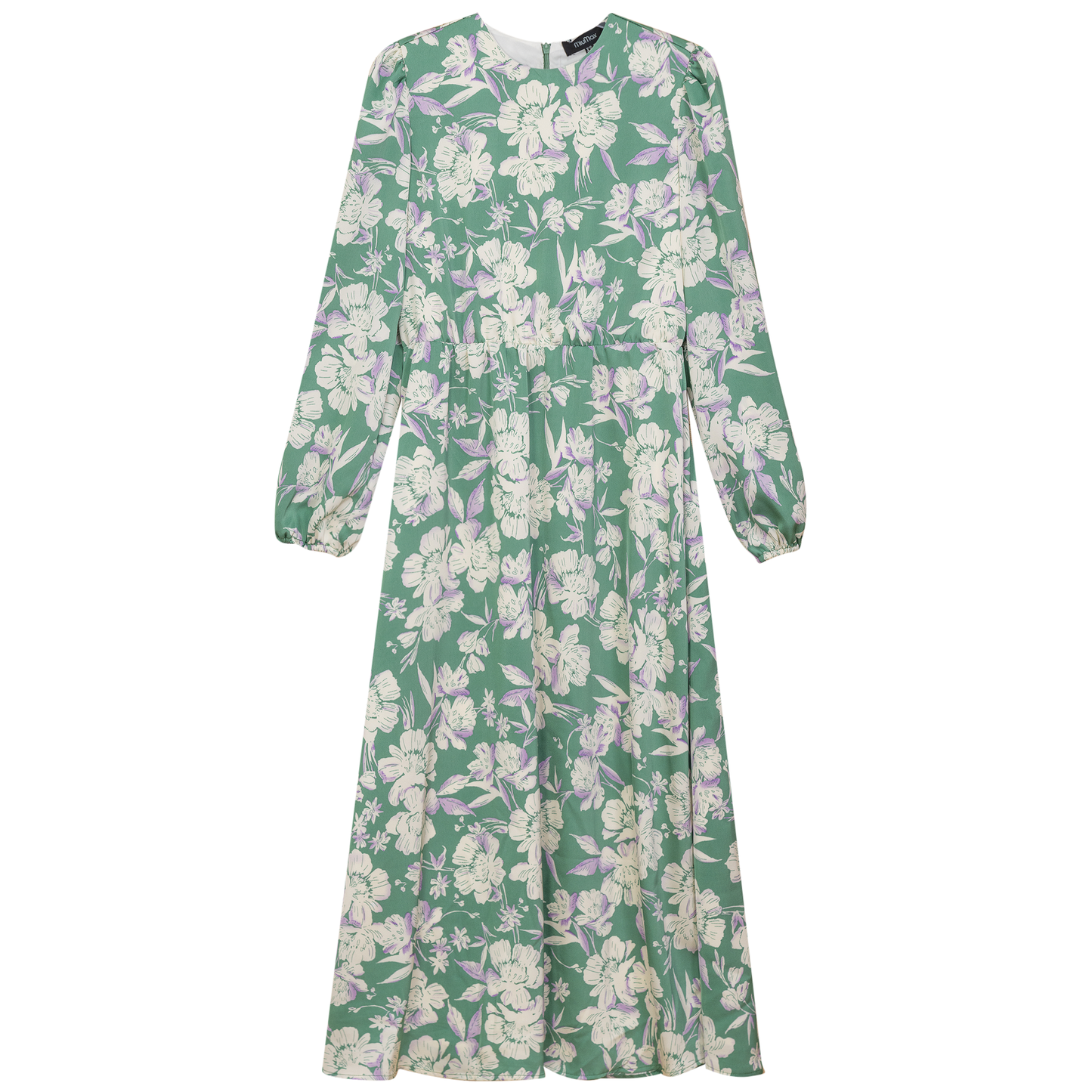 Satin Floral Midi Dress Green