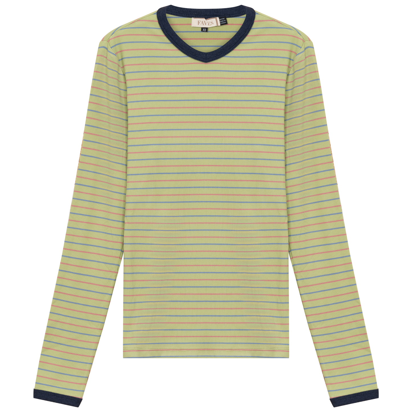 Ribbed Stripped V Neck Tee Leaf Green