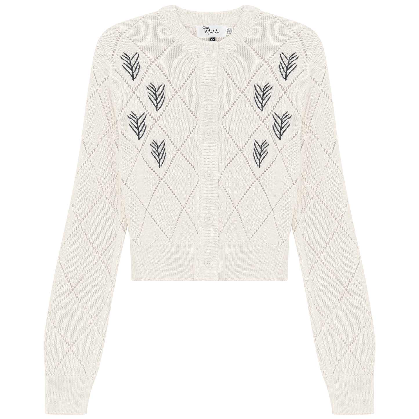 Cropped Crochet Embroidered Cardigan Off White