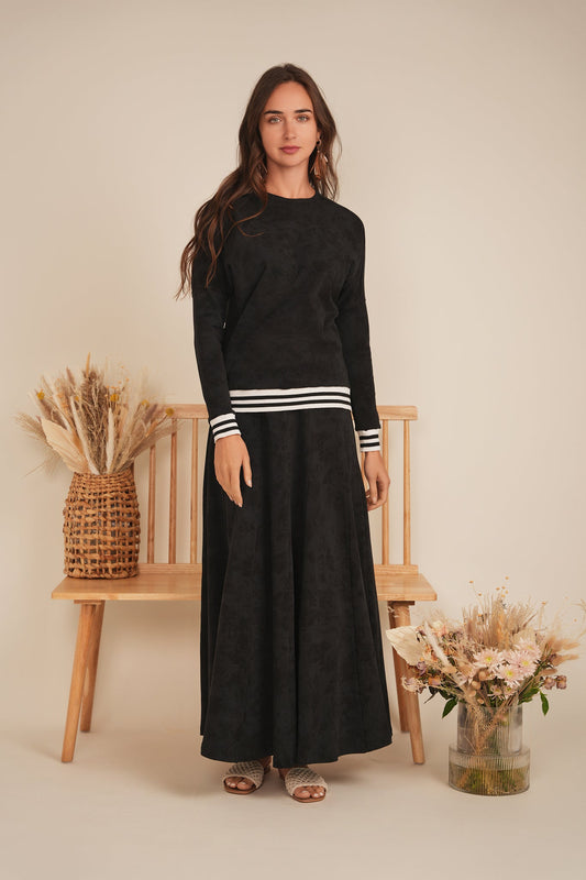 Paneled Acid Wash Maxi Skirt