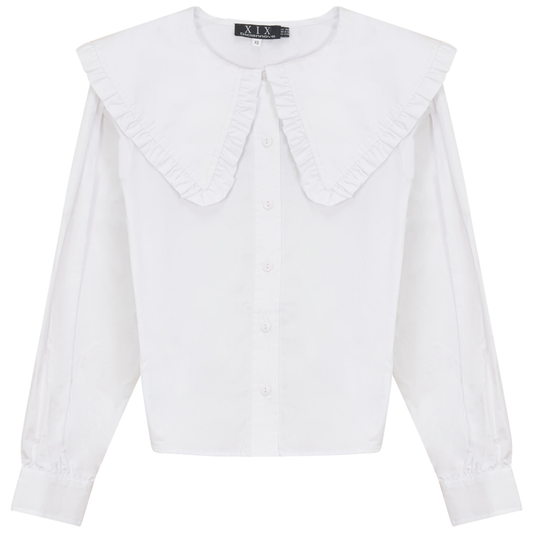 Bib Collar Cotton Shirt White
