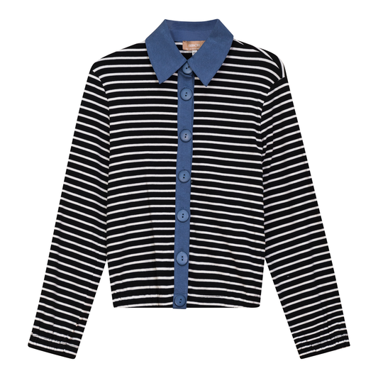 Striped Button Down Cardigan Black White