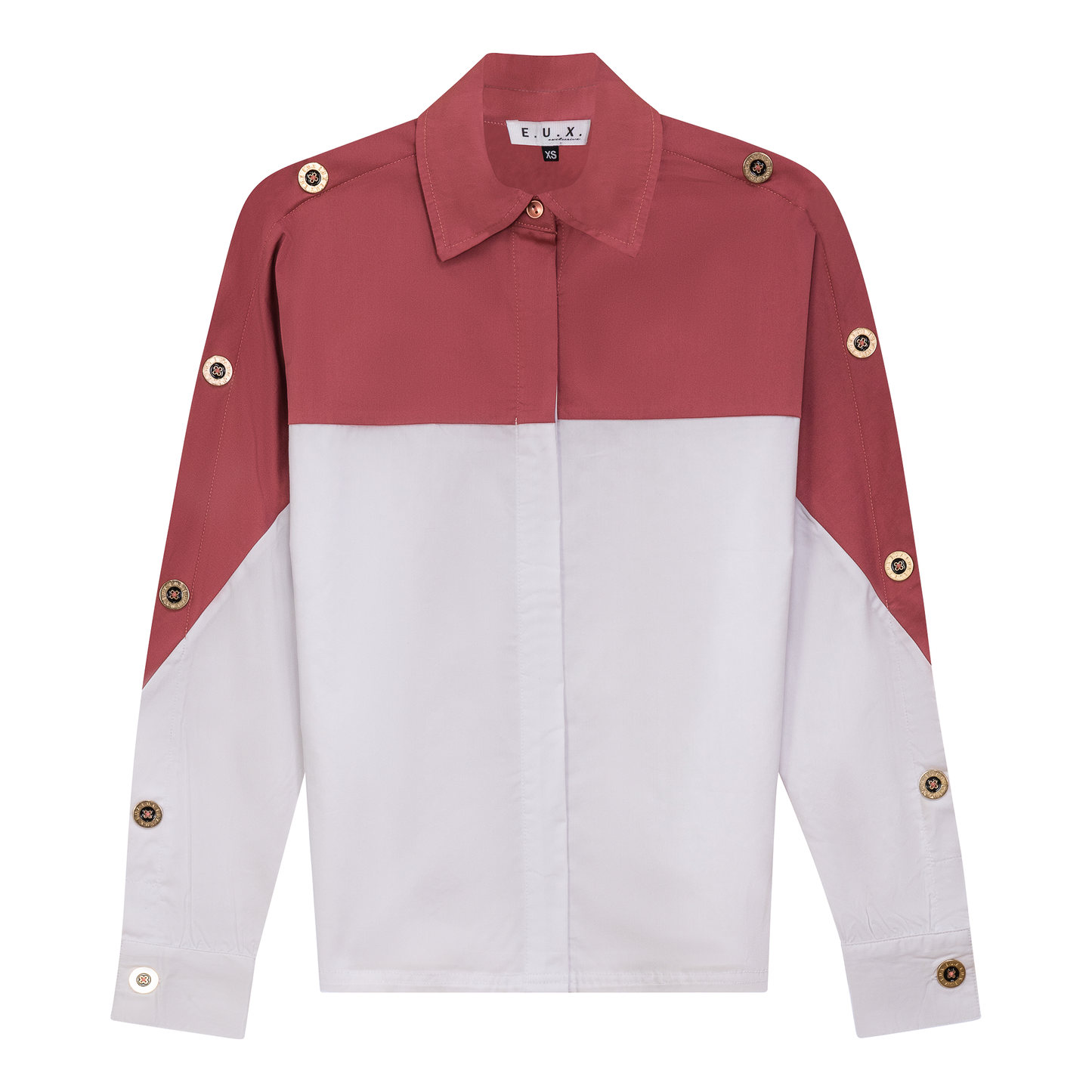 Dolman 2 Tone Button Shirt White Champagne