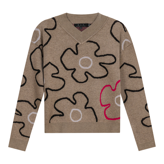 Floral Knit Sweater Stone