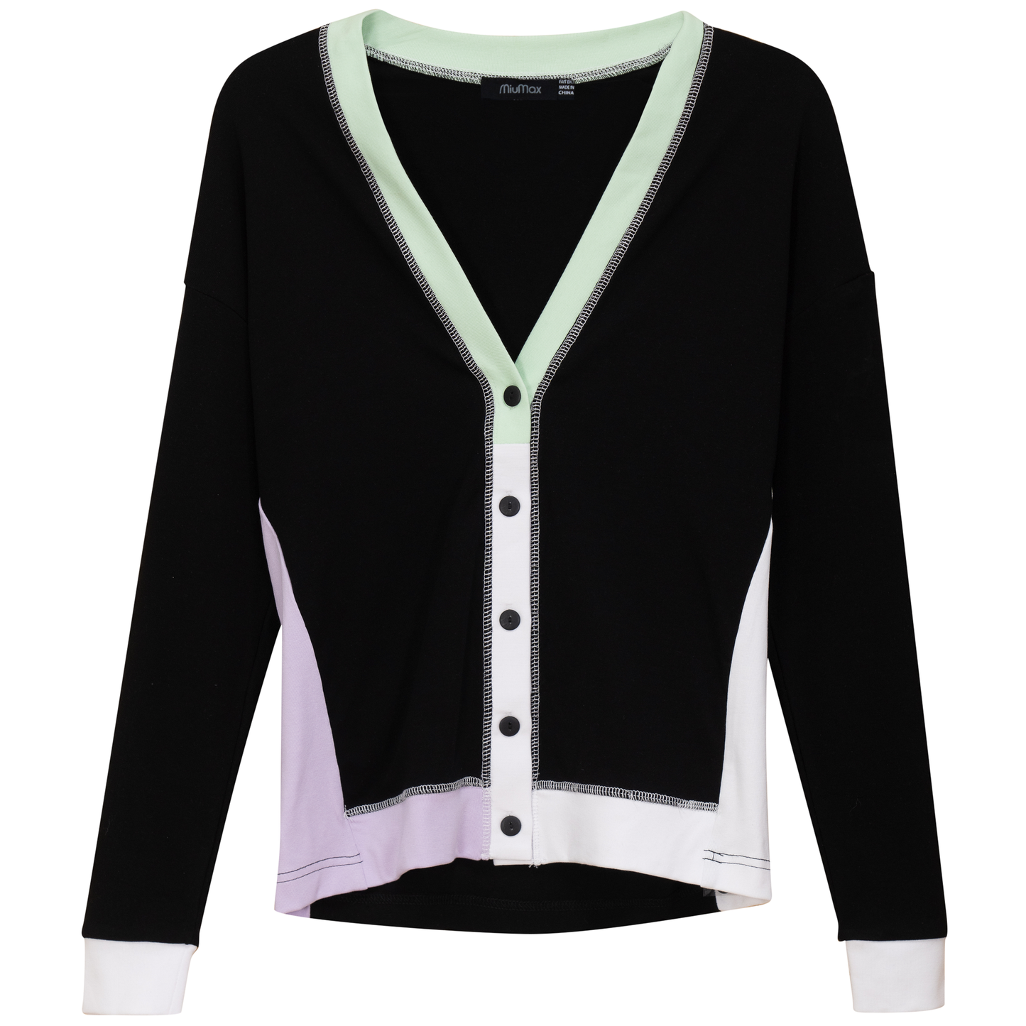 Color Blocked Cardigan Black Light Pistachio