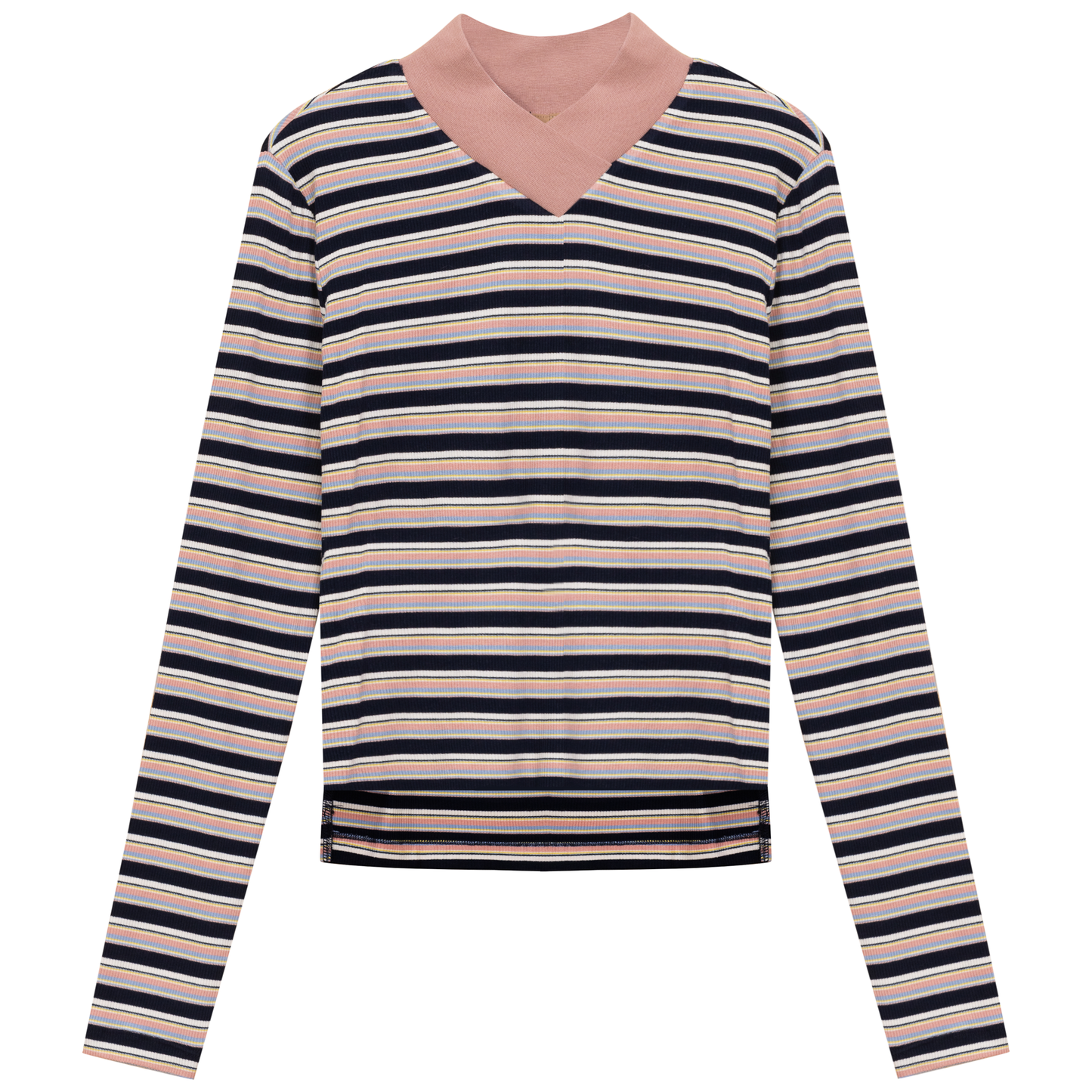 Cropped Striped V Neck Tee Dark Denim