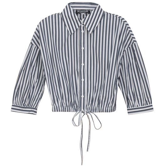 Striped Cropped Bungee Blouse Chambray