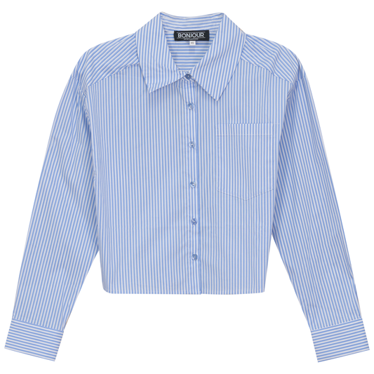 Cropped Stripped Blouse Light Denim White