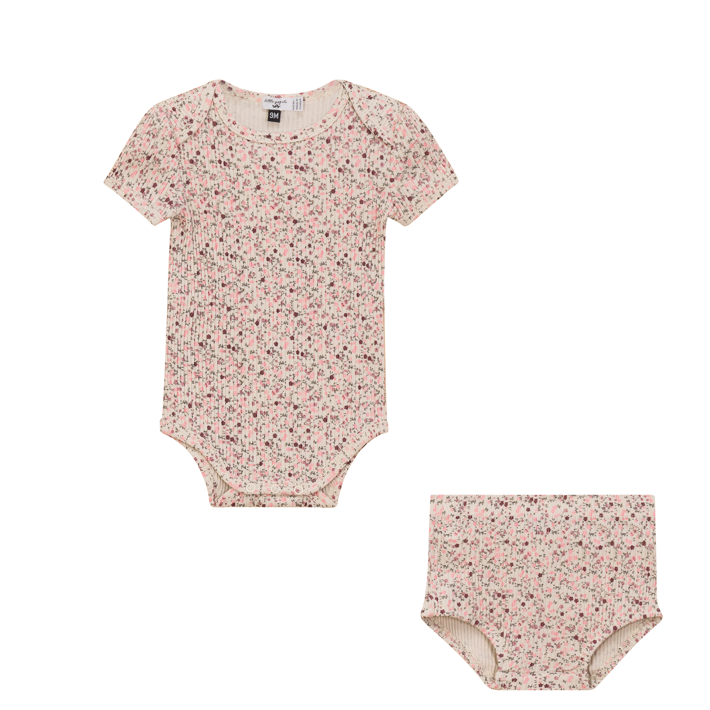 Flower Print Romper Set Pink Taupe
