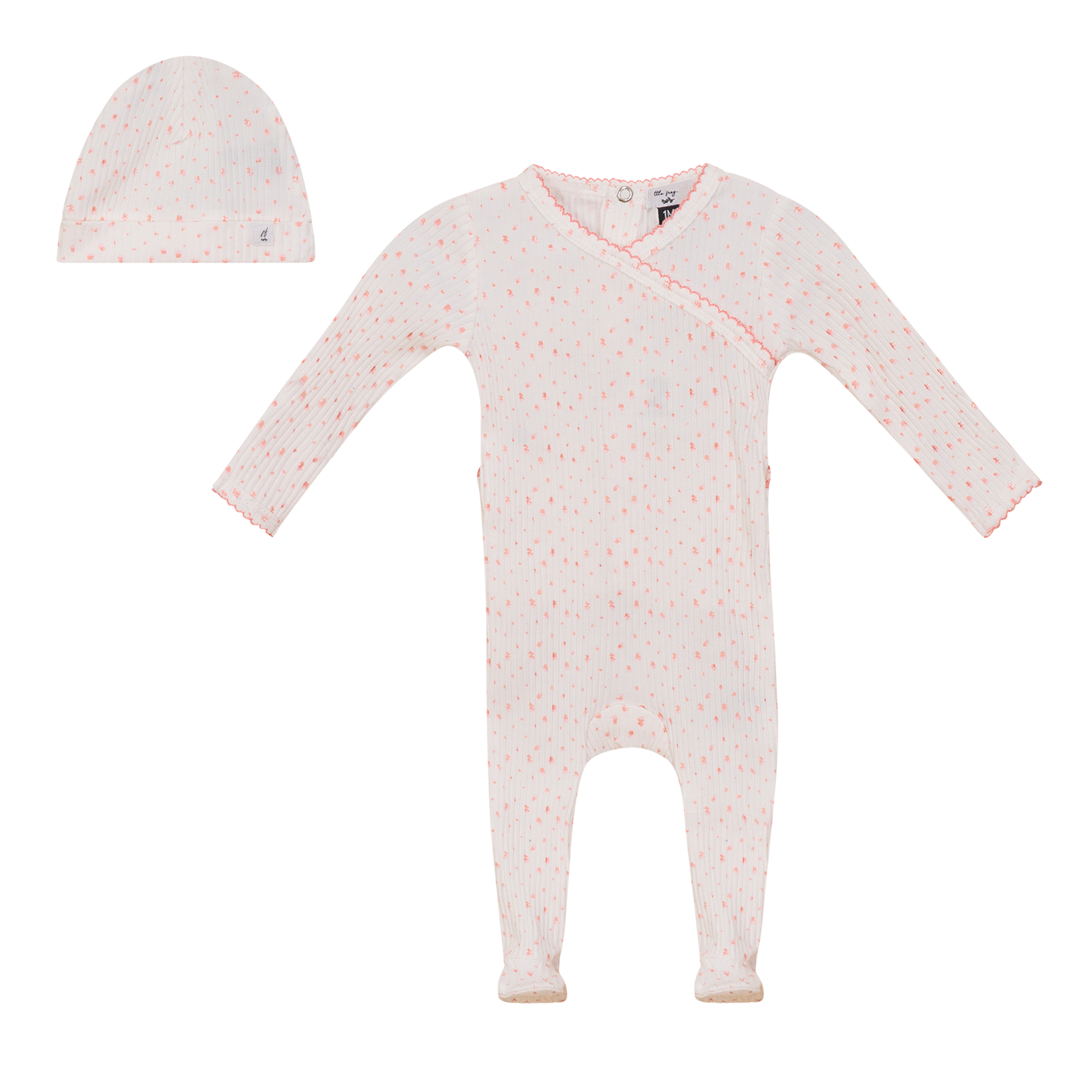 Flower and Dot Print Onesie Set Pink Off White