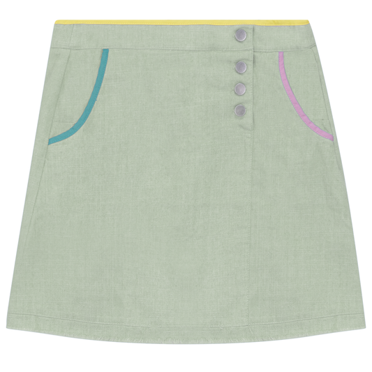 Woven Denim A-Line Skirt Sage
