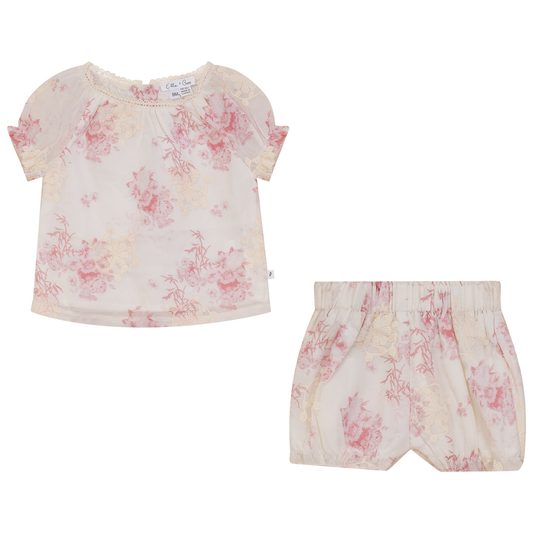Woven Flower Embroidered 2Pc Set Rose