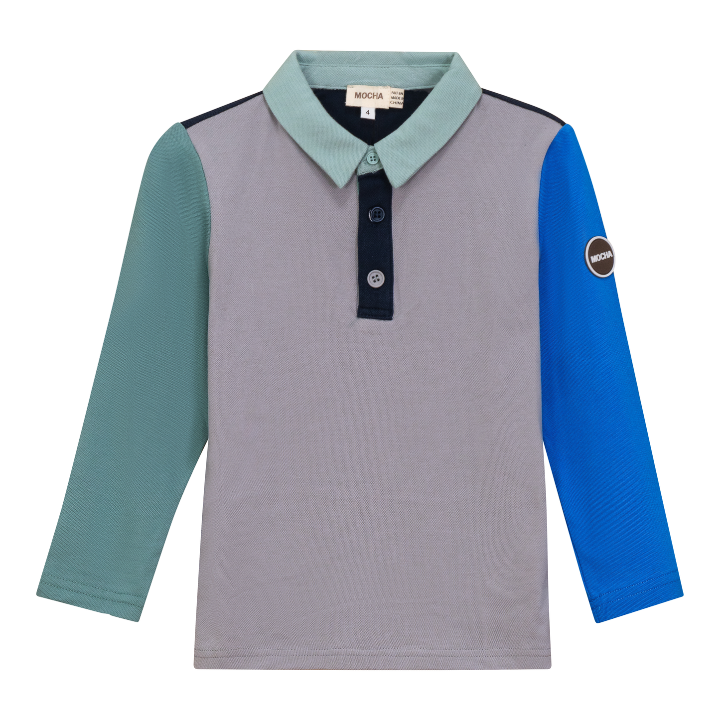 Woven Long Sleeve Contrast Polo Navy Grey