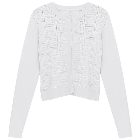 Pointelle Knit Crop Cardigan White
