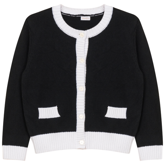 Contrast Trim Cardigan Black White