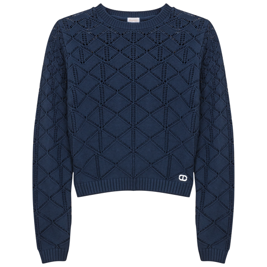 Knit Lace Textured Sweater Navy