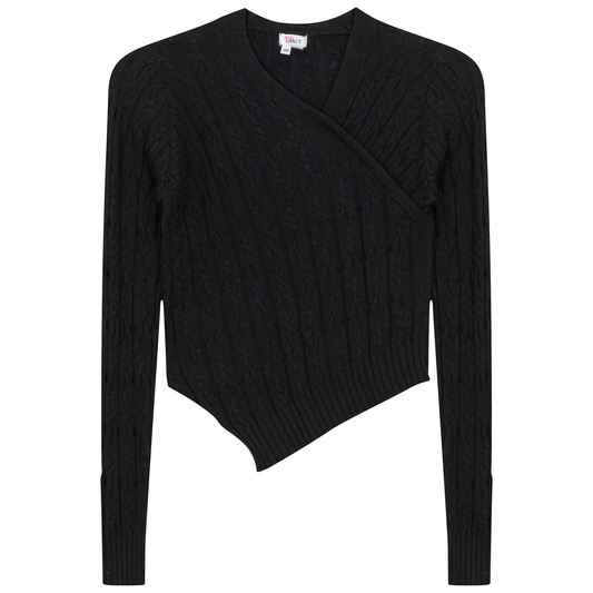 Cable Knit Asymmetric Top Black