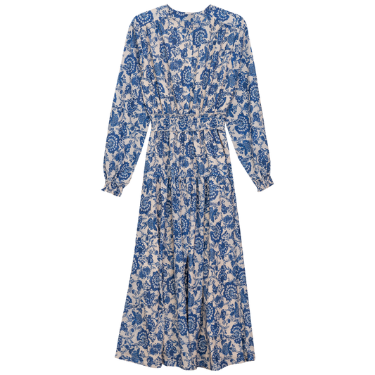 Woven Printed Midi Dress Blue