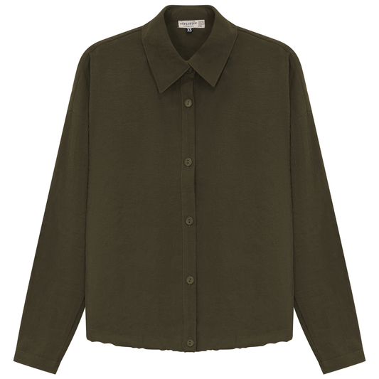 Maternity Cropped Copper Tencel Blouse Olive