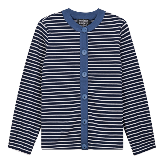 Maternity Striped Button Down Cardigan Denim White