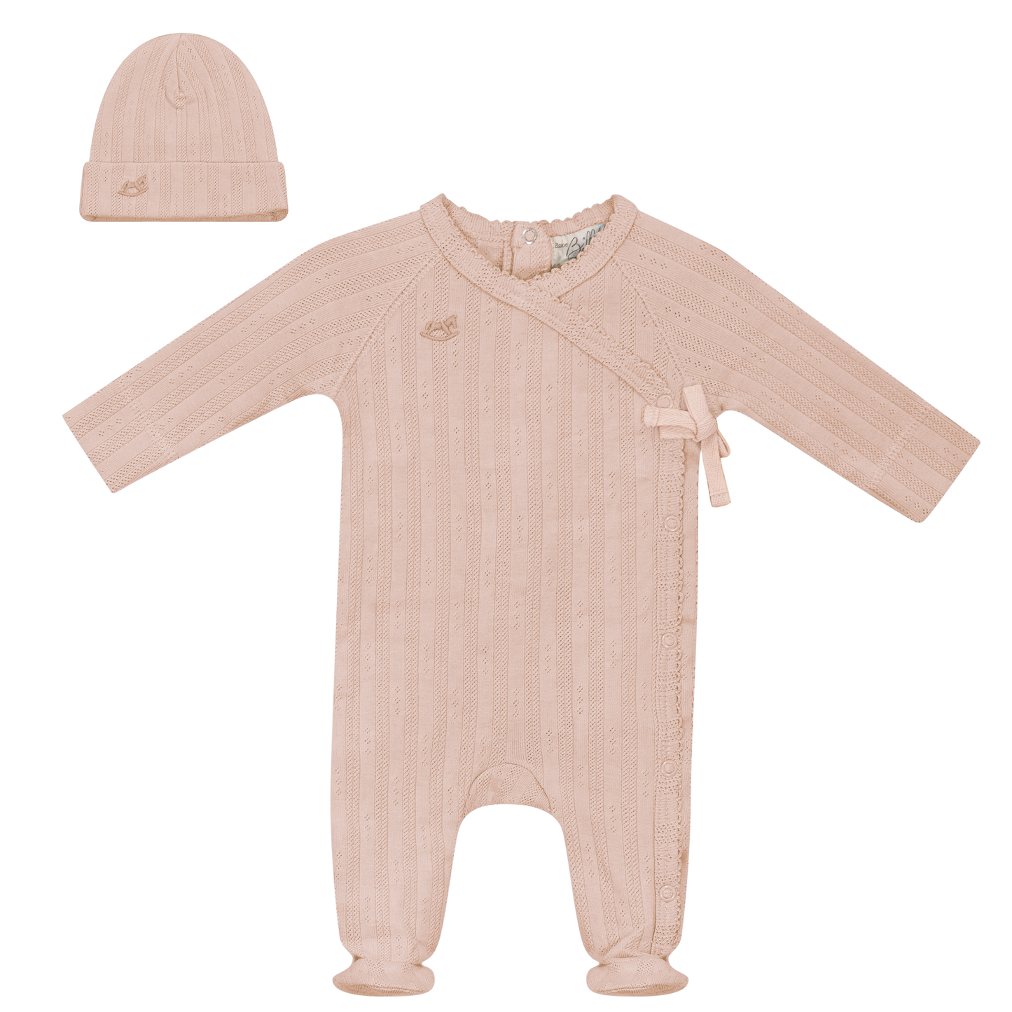Pointelle Rib Wrap Onesie and Hat Soft Pink