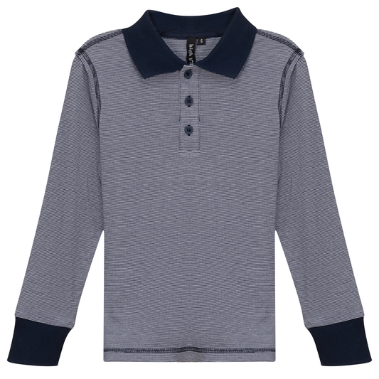 Mini Stripped Long Polo Navy