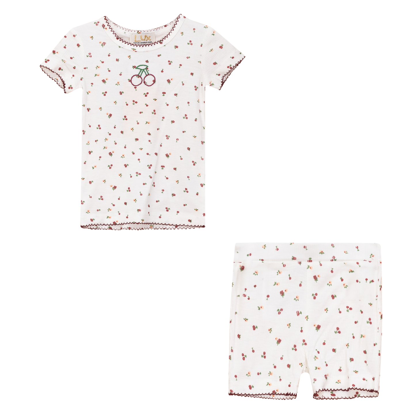 Cherry Print Shorts Set White