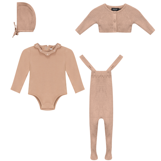 Knitted Overall and Cardigan Set Maple Sugar